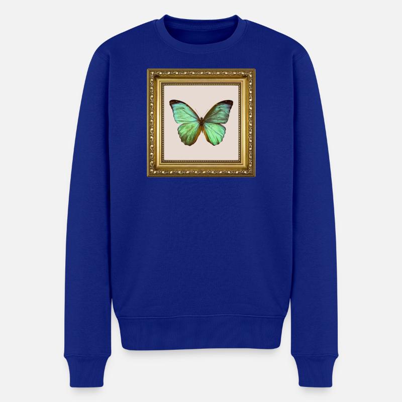 Smaragd-Schmetterling im goldenen Rahmen - Männer Premium Bio Pullover - Royalblau
