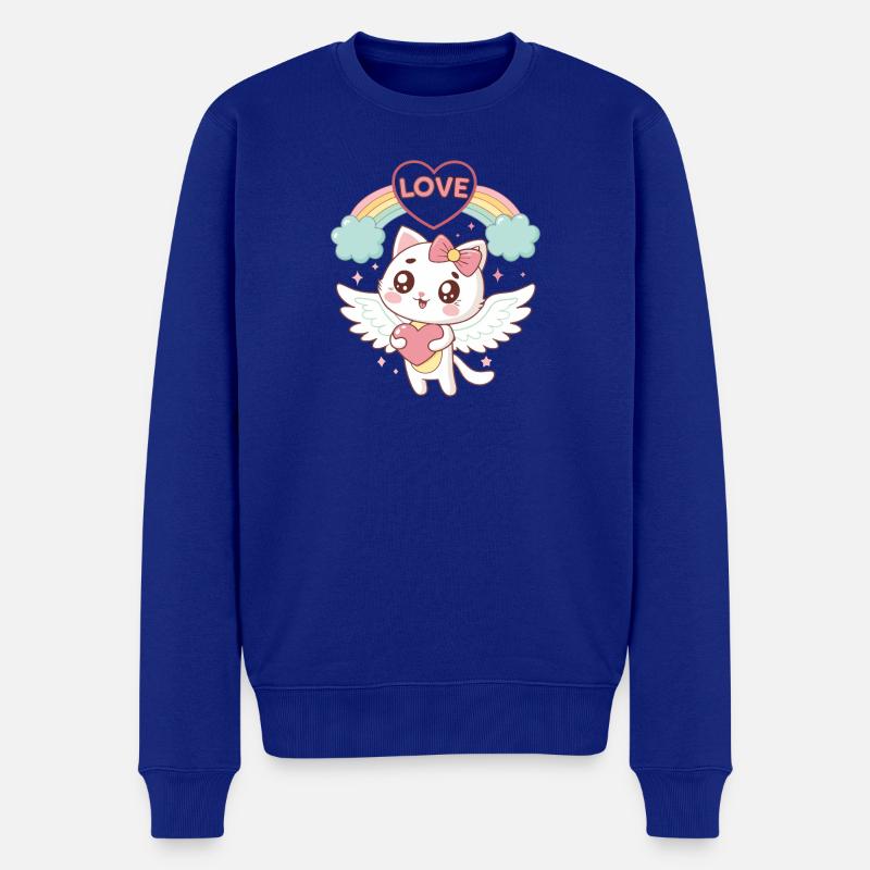 Rainbow Love Geflügelte Katze - Männer Premium Bio Pullover - Royalblau