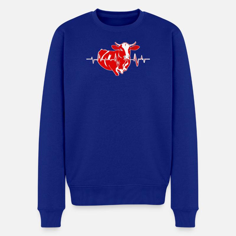 Rote Kuh mit Herzschlaglinie - Männer Premium Bio Pullover - Royalblau