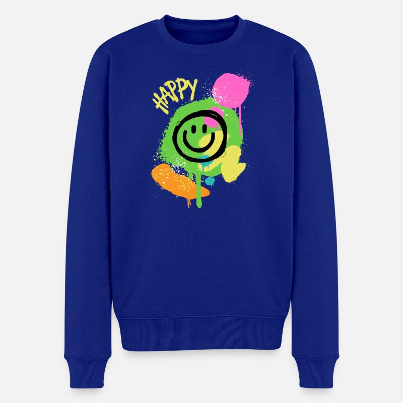 Graffiti Happy Smiley Farbklecks - Männer Premium Bio Pullover - Royalblau