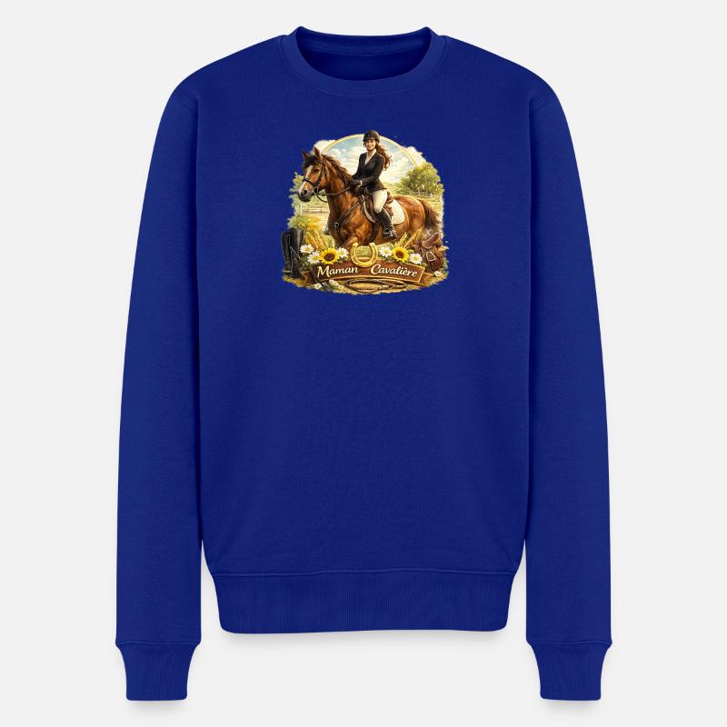 Maman Cavalier Équine et Fleurs - Pull Premium bio Homme - bleu roi