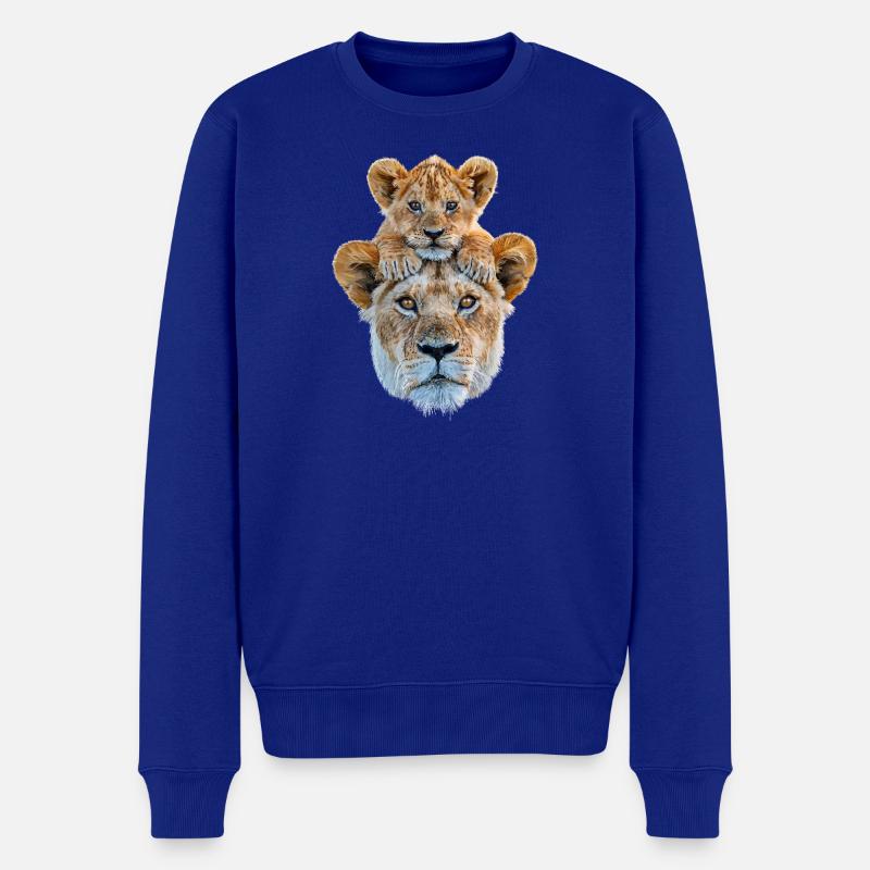Löwenmutter mit Jungem - Männer Premium Bio Pullover - Royalblau