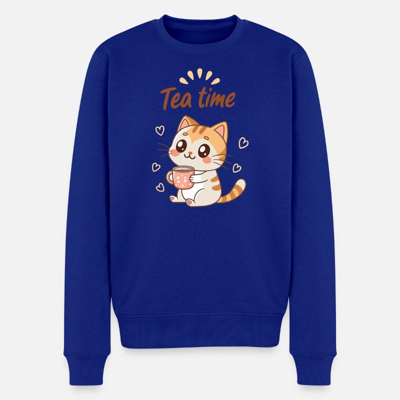 Cute Cat Tea Time Süße Gemütlich - Männer Premium Bio Pullover - Royalblau