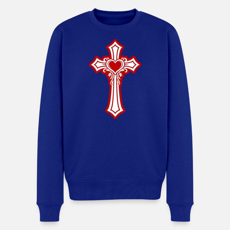 Kreuz Herz Liebe - Männer Premium Bio Pullover - Royalblau