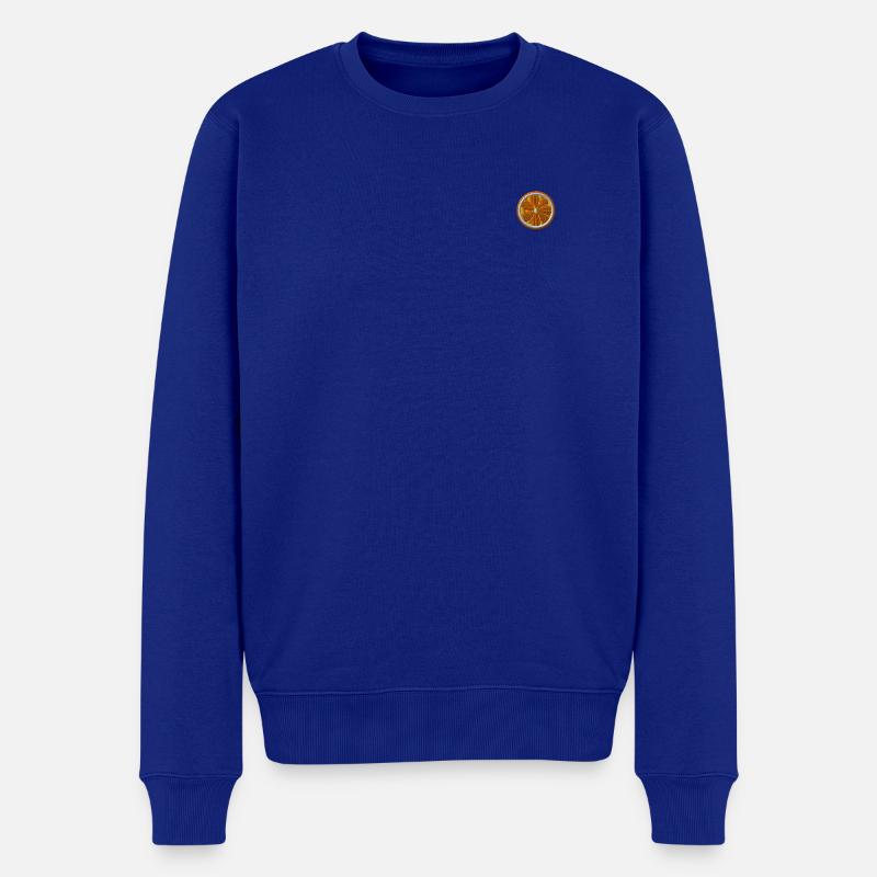 Orange brodé - Pull Premium bio Homme - bleu roi