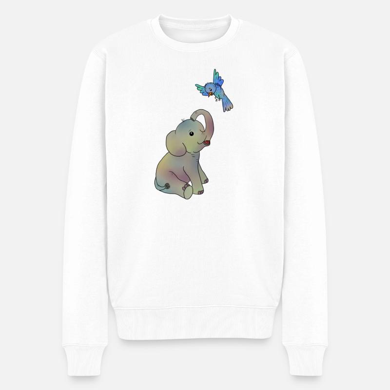 Elefant und blauer Vogel - Männer Premium Bio Pullover - Weiß