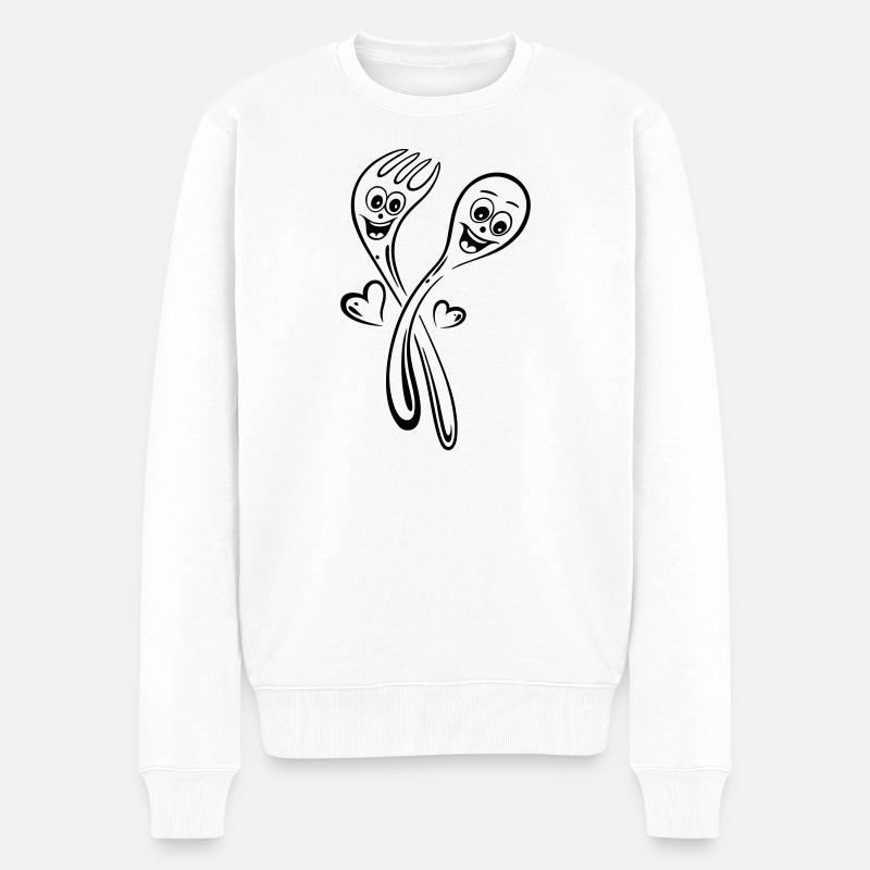 Löffel und Gabel mit Herzen. - Männer Premium Bio Pullover - Weiß