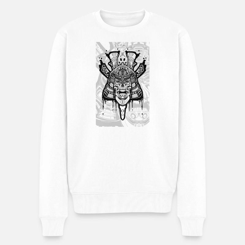 Samurai skull  - Männer Premium Bio Pullover - Weiß