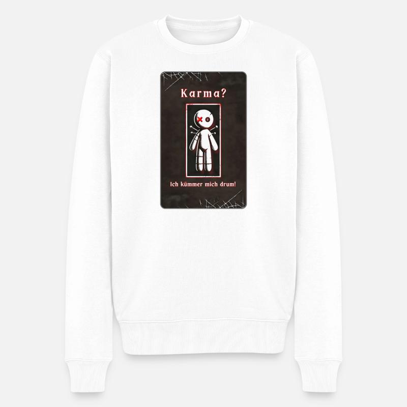 „Karma? Ich kümmere mich darum!“ - Männer Premium Bio Pullover - Weiß