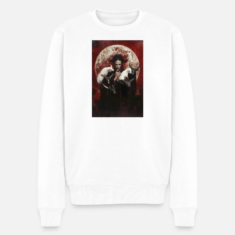 Mystische Zauberin mit Tierköpfen - Männer Premium Bio Pullover - Weiß