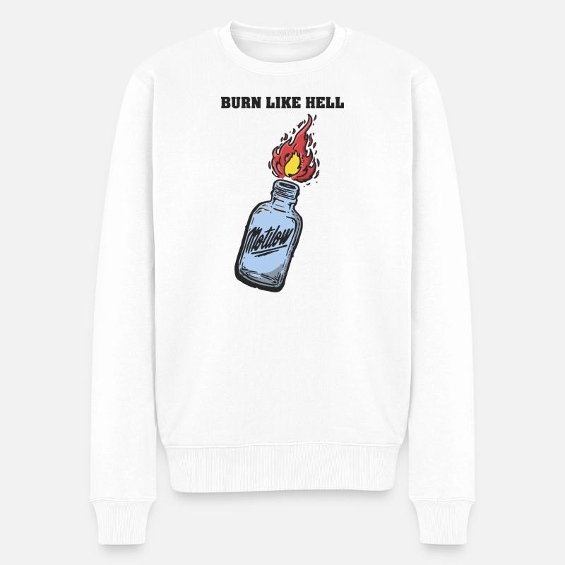 Feurige Motive Flasche mit Flamme - Männer Premium Bio Pullover - Weiß