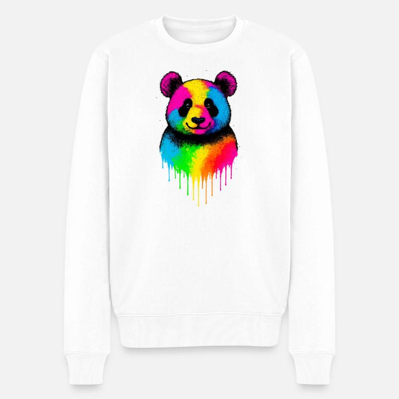 Panda arc-en-ciel Art dégoulinant - Pull Premium bio Homme - blanc