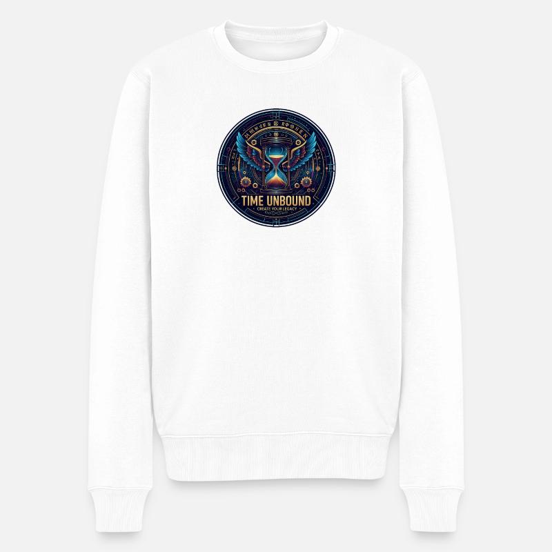 Time Unbound – Steampunk-Sanduhr mit Flügeln - Männer Premium Bio Pullover - Weiß