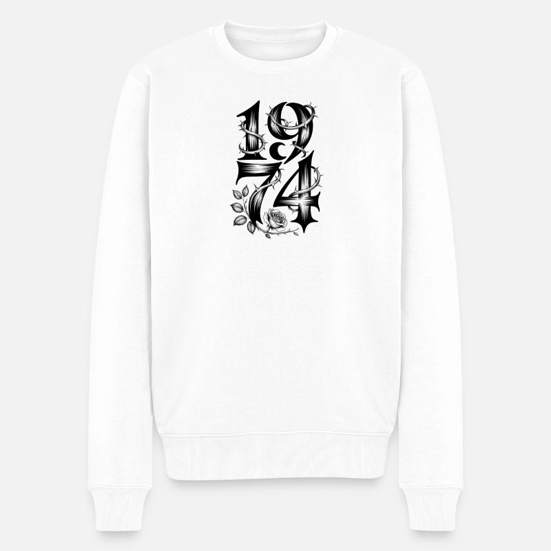 Gothic Jahreszahl 1974 Dornenrose - Männer Premium Bio Pullover - Weiß