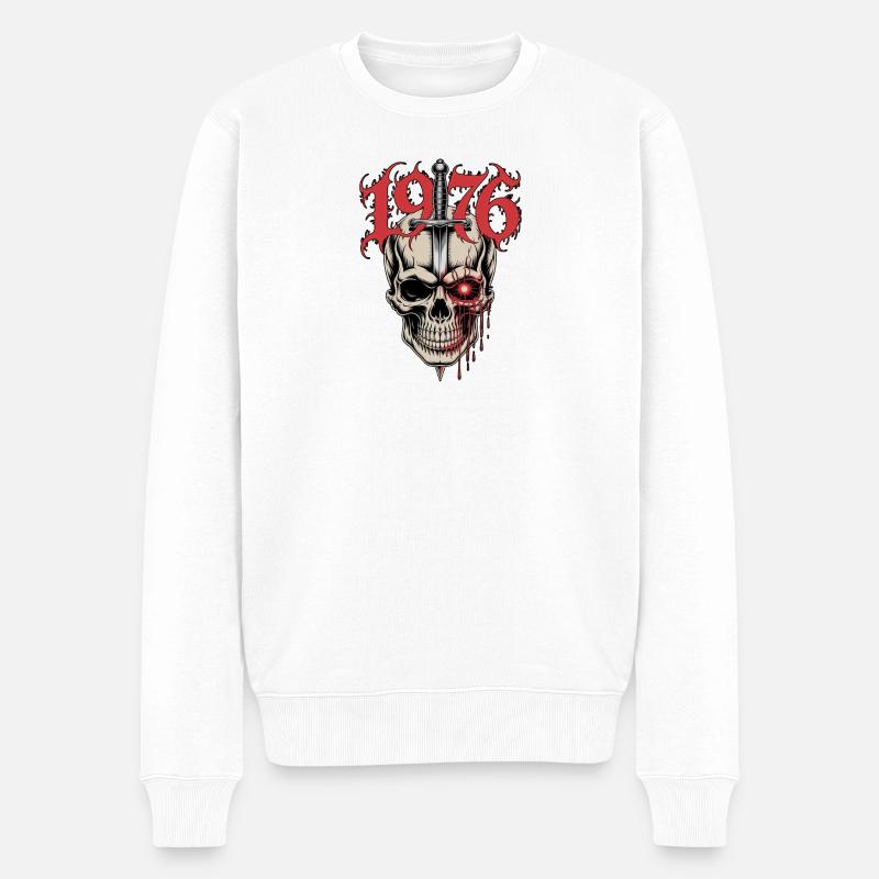 Schädel mit Dolch 1976 - Männer Premium Bio Pullover - Weiß