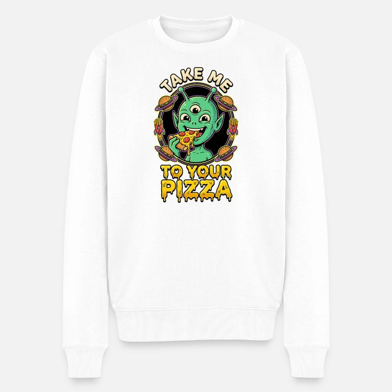 Emmène-moi à ta pizza alien - Pull Premium bio Homme - blanc