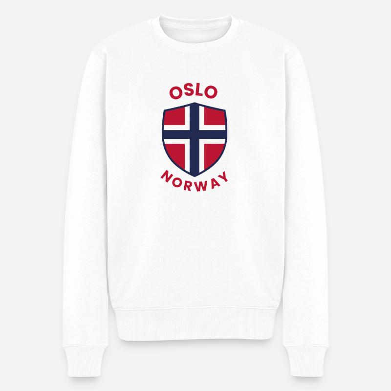 Oslo-Norwegen-Schild mit Flagge - Männer Premium Bio Pullover - Weiß