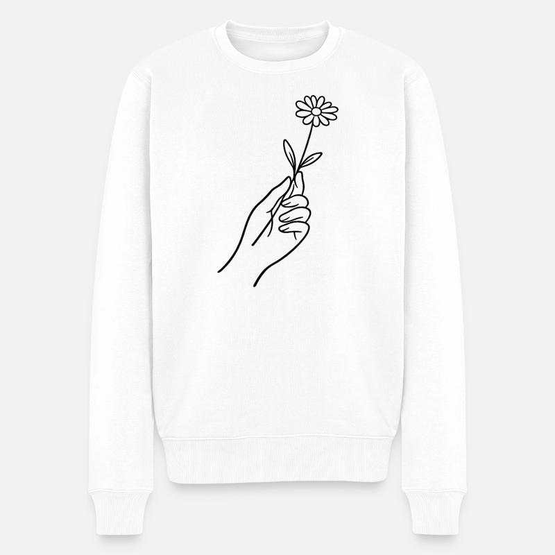 Linienhand mit Blume - Männer Premium Bio Pullover - Weiß