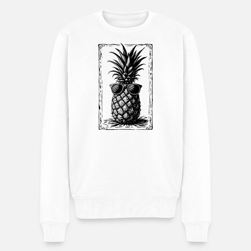 Ananas cool avec lunettes de soleil - Pull Premium bio Homme - blanc