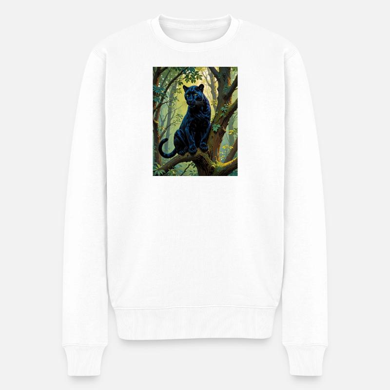 Schwarzer Panther im Dschungel - Männer Premium Bio Pullover - Weiß