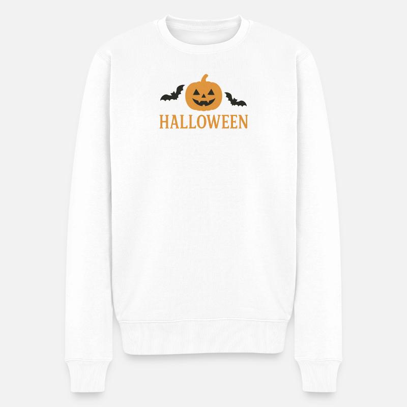Gruselige Kürbislaterne Halloween Design - Männer Premium Bio Pullover - Weiß