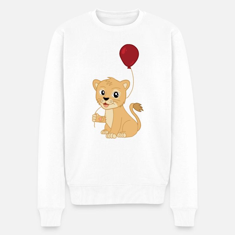 Cute Baby Lion with Balloon - Männer Premium Bio Pullover - Weiß