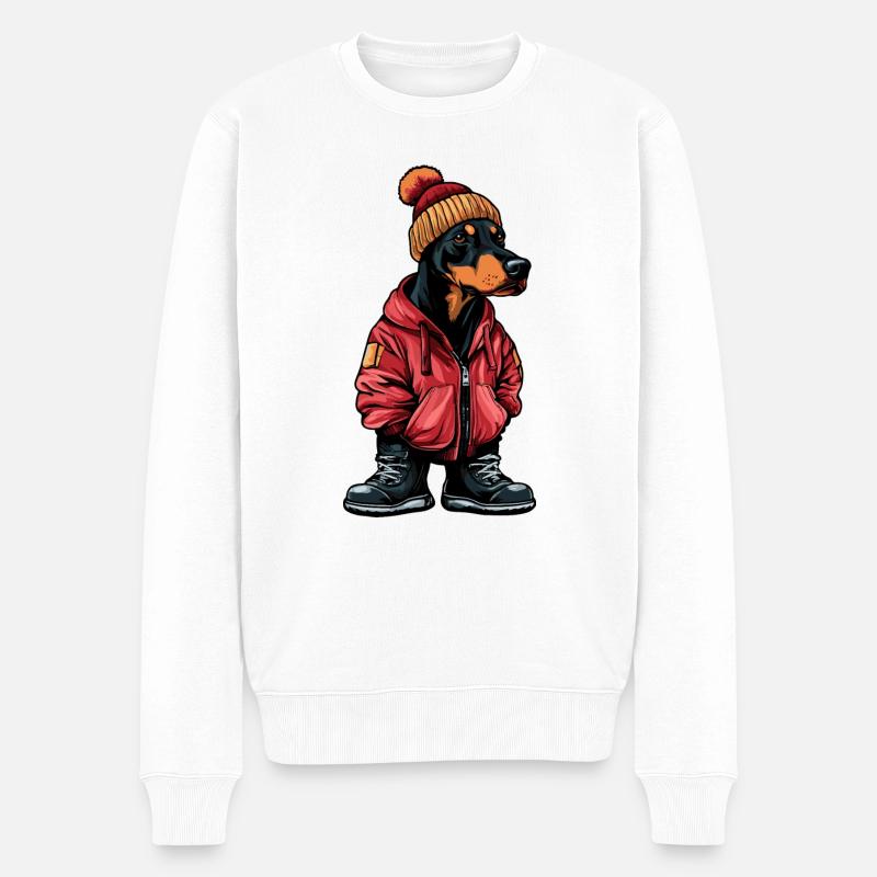 Dobermann Hund Winter Fashion - Männer Premium Bio Pullover - Weiß