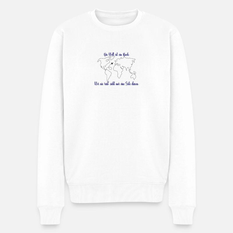 minimalistische Weltkarte02 - Männer Premium Bio Pullover - Weiß