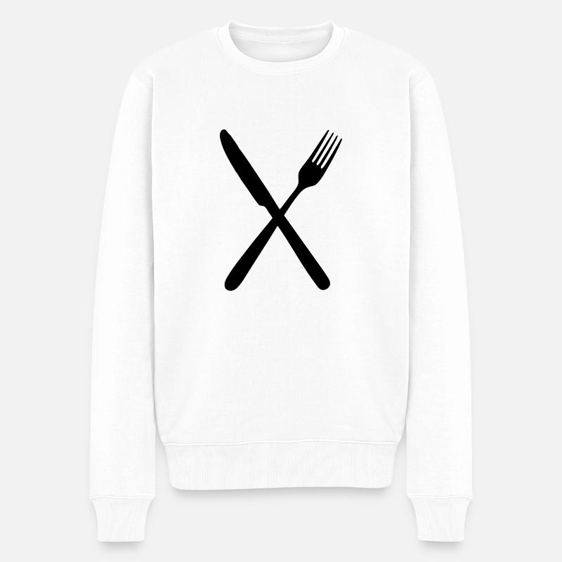 Messer und Gabel - Männer Premium Bio Pullover - Weiß