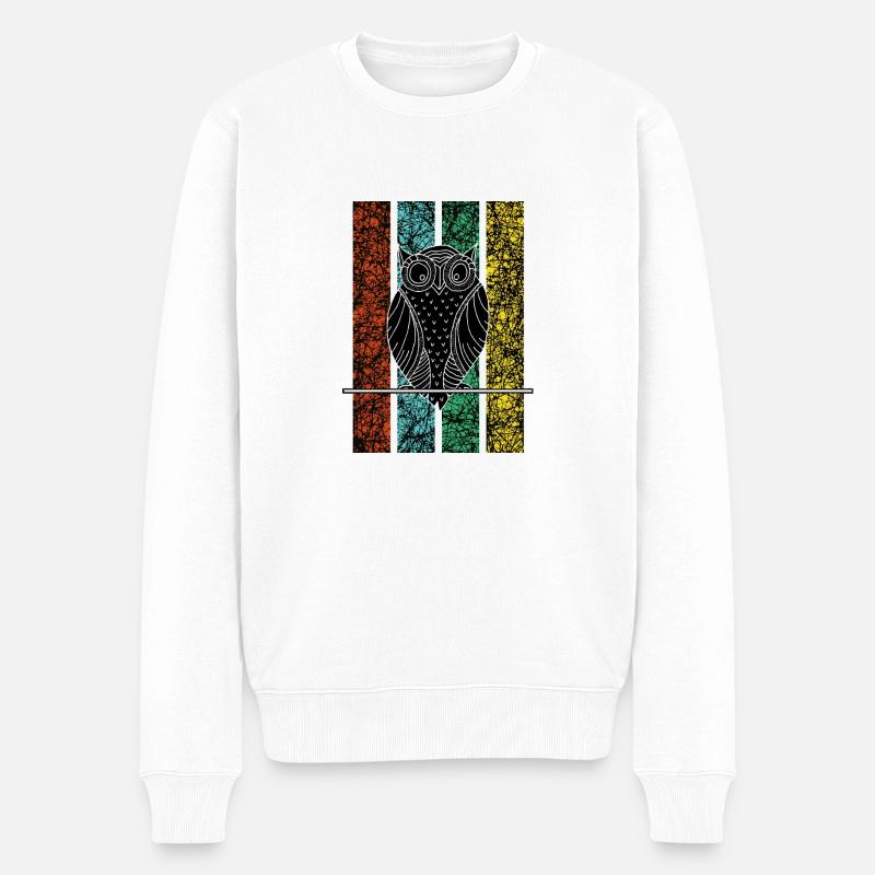 Eule weise Kopf - Männer Premium Bio Pullover - Weiß