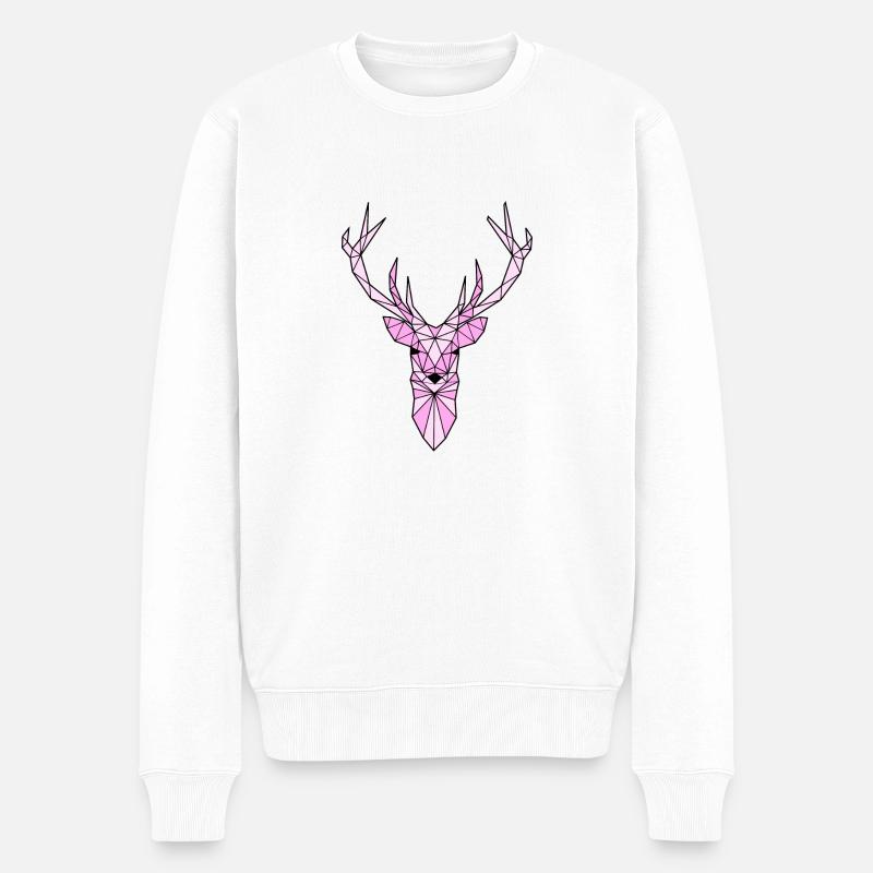 Art cerf bouc en rose avec de grands bois - Pull Premium bio Homme - blanc