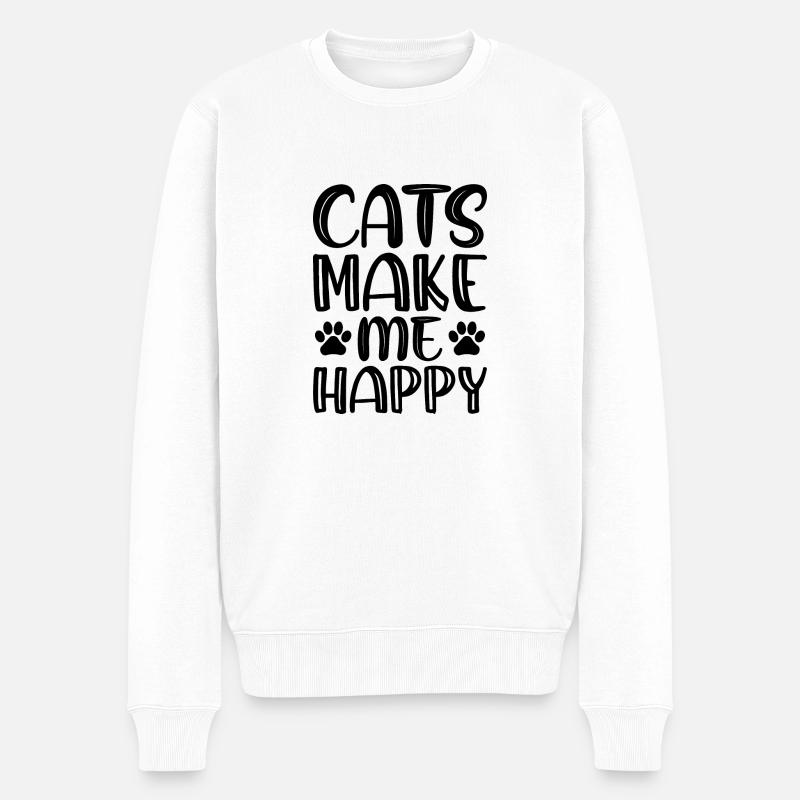 Katzen machen mich glücklich - Männer Premium Bio Pullover - Weiß