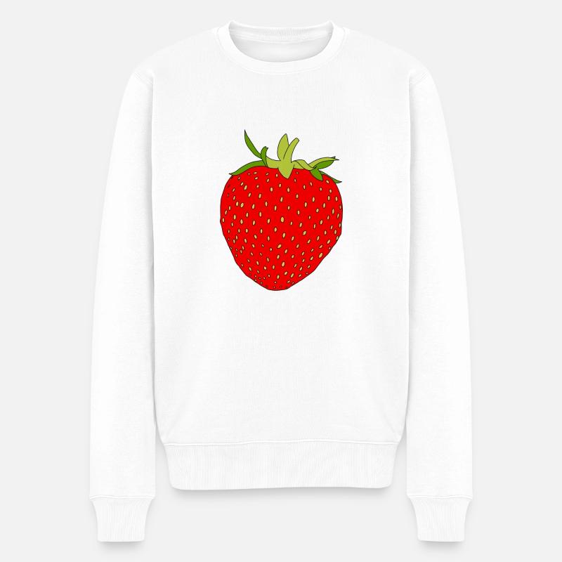 Erdbeere - Männer Premium Bio Pullover - Weiß