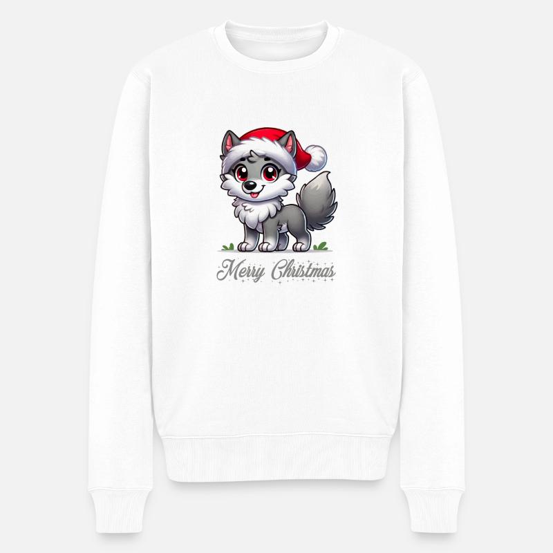 Wolf Merry Christmas - Männer Premium Bio Pullover - Weiß