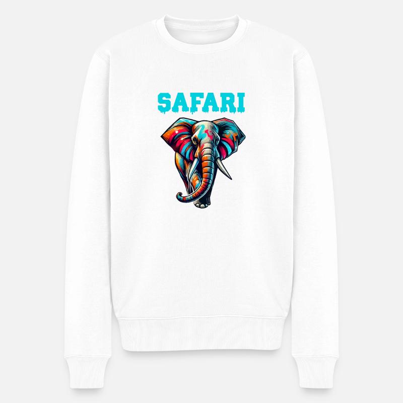 Safari à dos d’éléphant - Pull Premium bio Homme - blanc