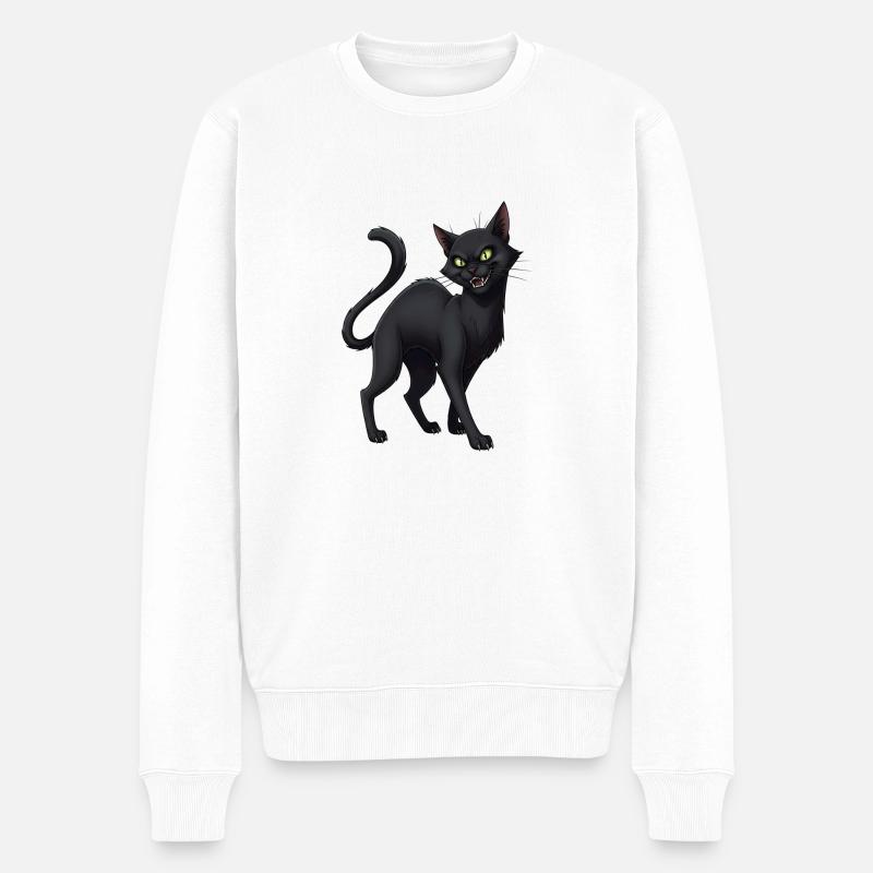Chat noir - Pull Premium bio Homme - blanc