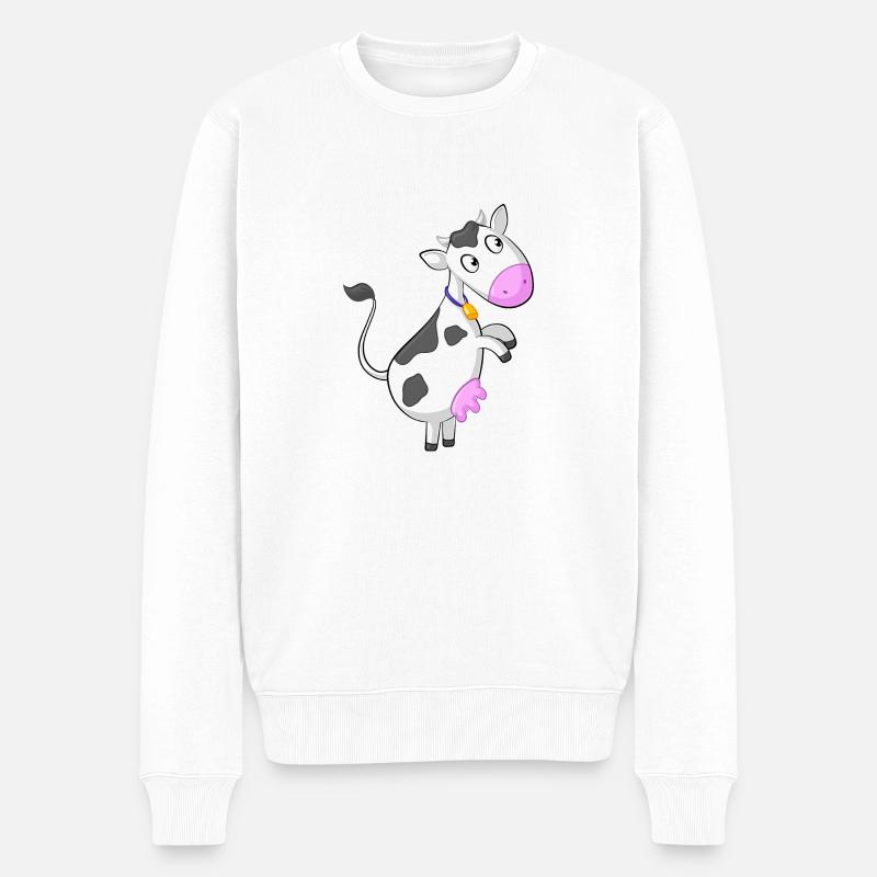 Neugierige Comic Kuh - Männer Premium Bio Pullover - Weiß