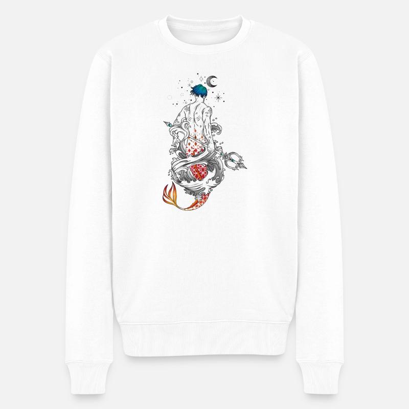 Meerjungfrau Triton Poseidon König der Ozeane - Männer Premium Bio Pullover - Weiß