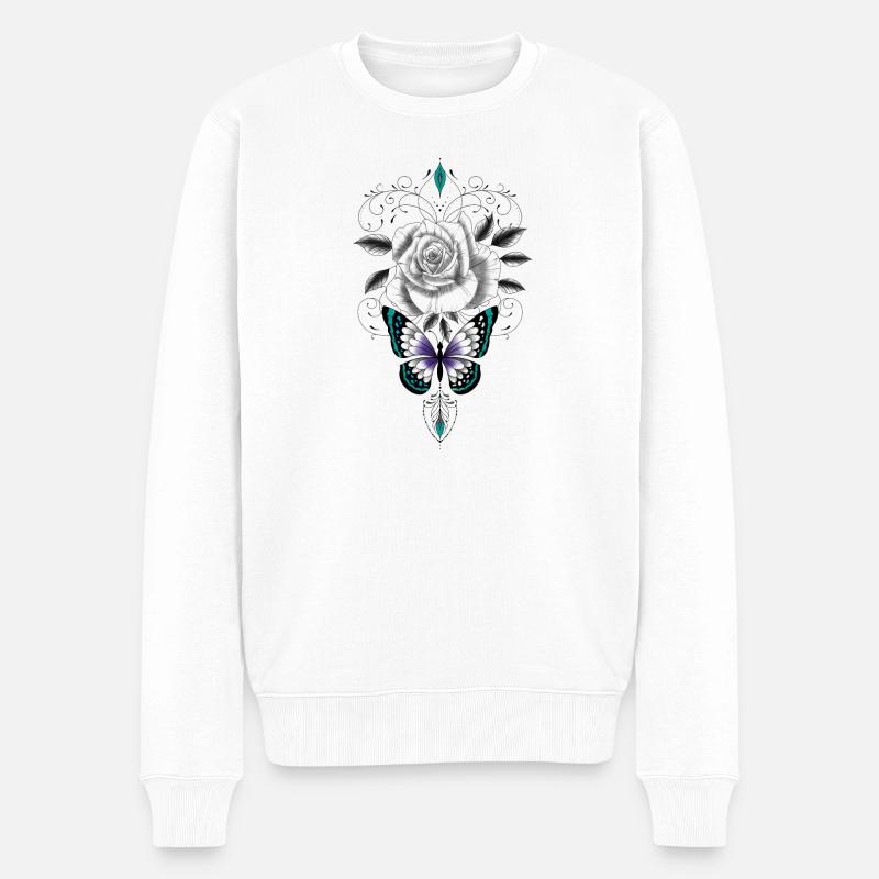 Rosa Zierschmetterling - Männer Premium Bio Pullover - Weiß