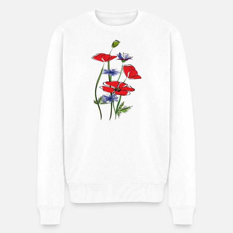 Coquelicots et bleuets en été - Pull Premium bio Homme - blanc