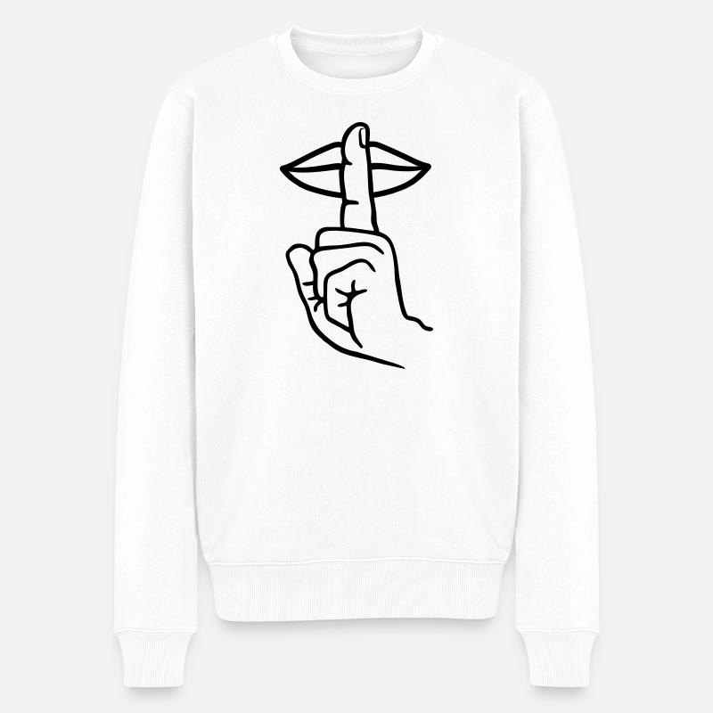Hand mit Fingerstille, Handgeste - Männer Premium Bio Pullover - Weiß