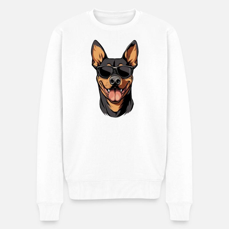 cooler Dobermann Hund mit Sonnenbrille :) - Männer Premium Bio Pullover - Weiß