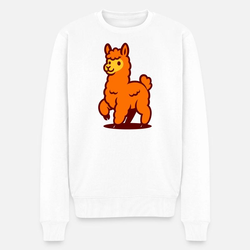 Fröhliches Llama - Männer Premium Bio Pullover - Weiß