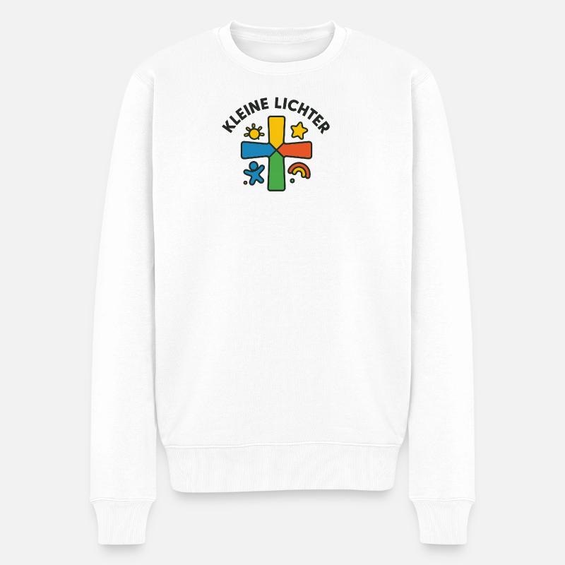 Bunter Kreuz mit kindlicher Silhouette - Männer Premium Bio Pullover - Weiß