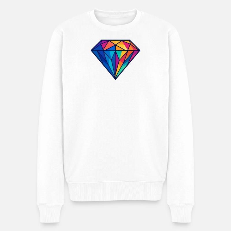 Geometrischer Diamant | Bunt / Regenbogen Design - Männer Premium Bio Pullover - Weiß