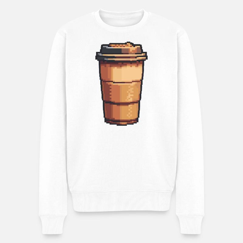 Pixel Kaffeebecher Kunst - Männer Premium Bio Pullover - Weiß