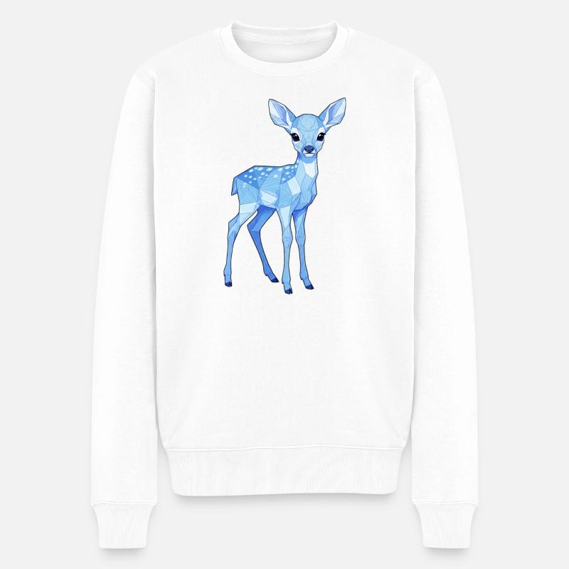 Geometrischer Blauer Hirsch - Männer Premium Bio Pullover - Weiß