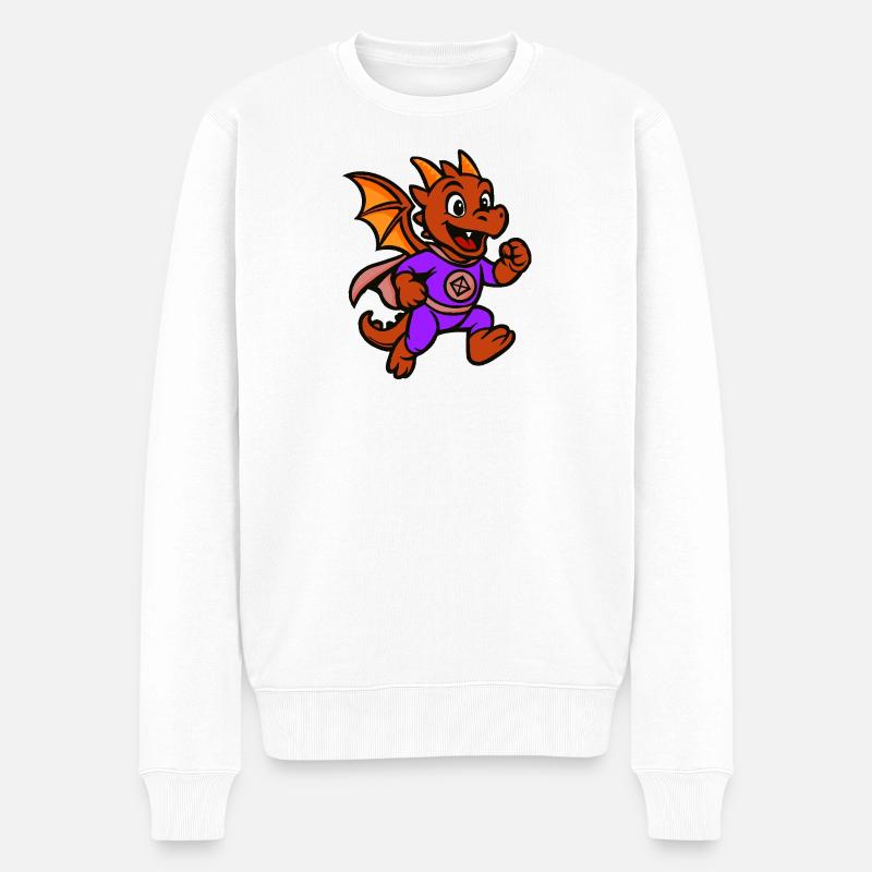 Drachenheld im lila Anzug - Männer Premium Bio Pullover - Weiß