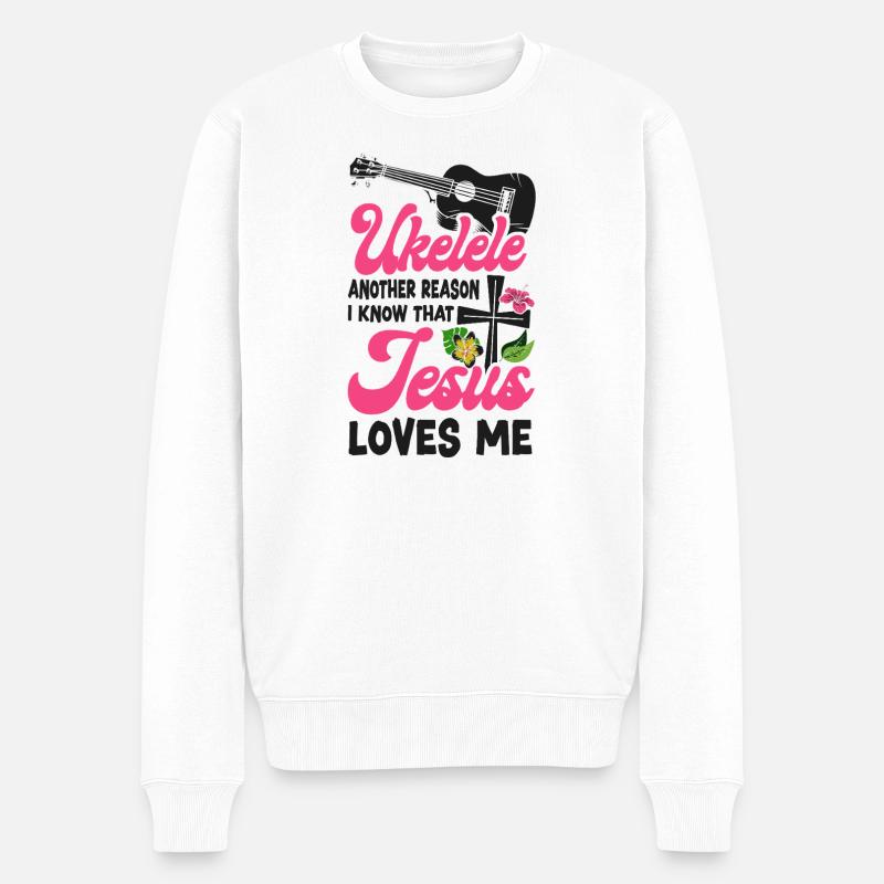 Ukulélé hawaïen Uke Jésus Foi - Pull Premium bio Homme - blanc