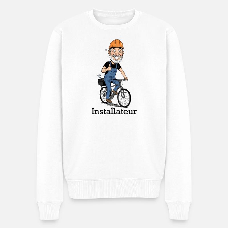 Ouvrier du bâtiment Héros à vélo - Pull Premium bio Homme - blanc